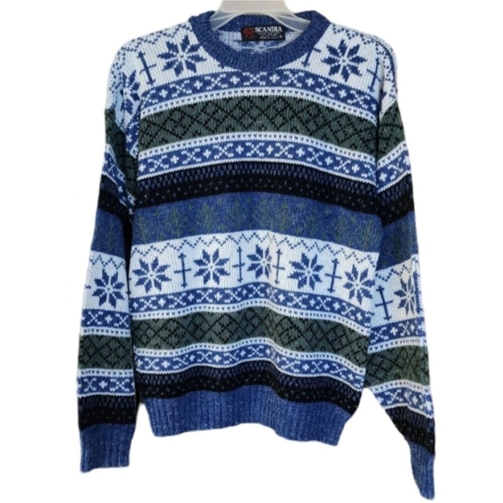 Vintage 80s 90s Scandia Nordic Sweater Small |‎ Made in USA Fair Isle Snowflake
